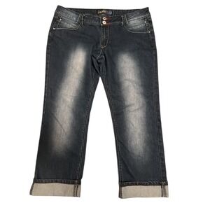 Y2K ANGELS Cropped Jeans Juniors 13 Dark Wash Embellished Pockets Cuffed Stretch